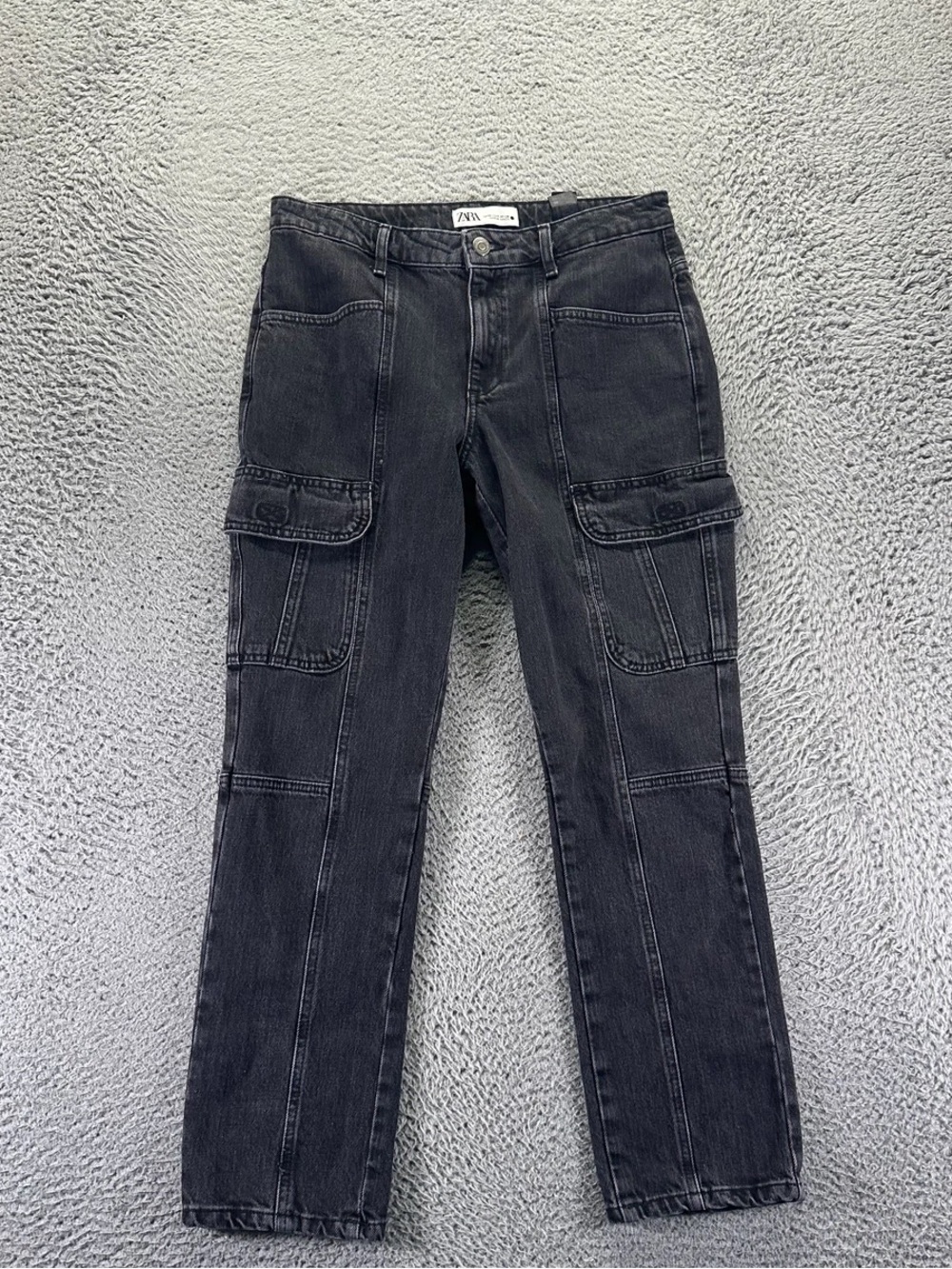 ZARA Black Straight-Leg Cargo Jeans for Women